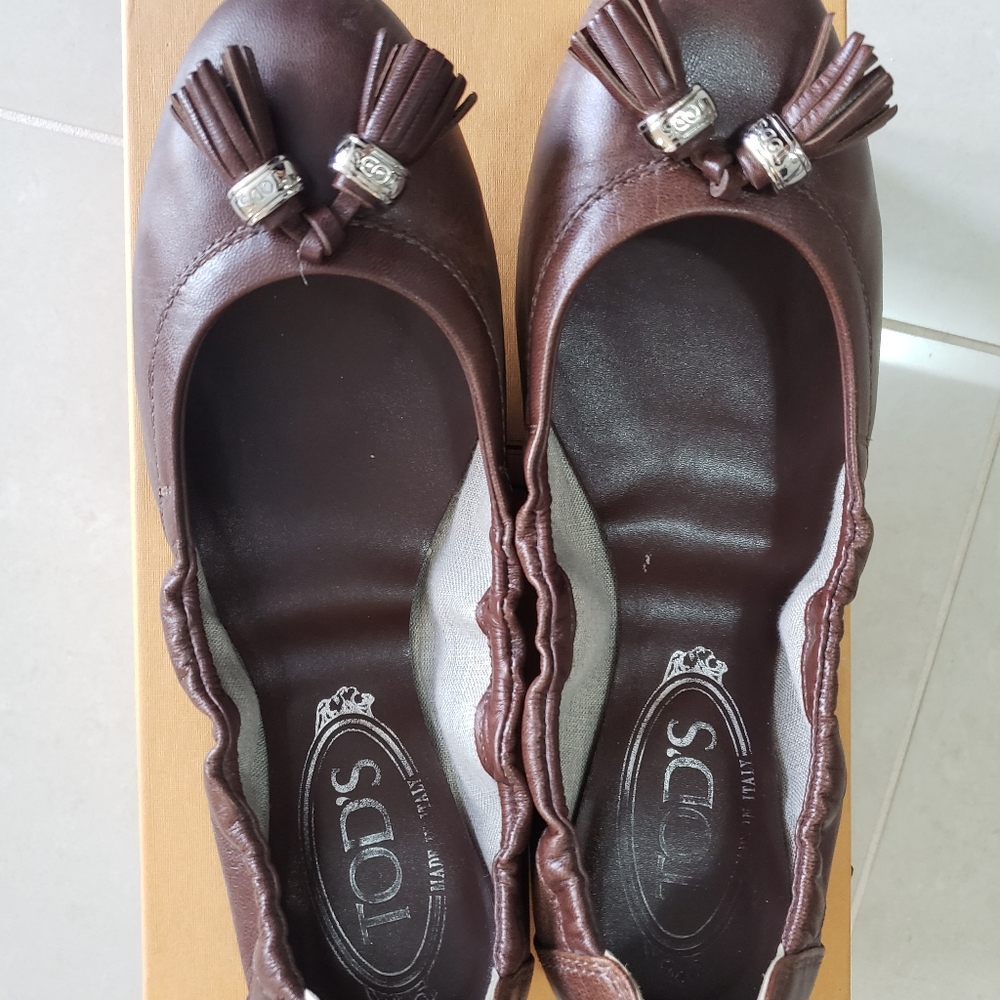 Tod's Ballerina Dee Nappine Nikel - Brown - Womens Size 36UK